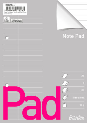 Bantex - Standardblokk, A5, Linjert, Hullet