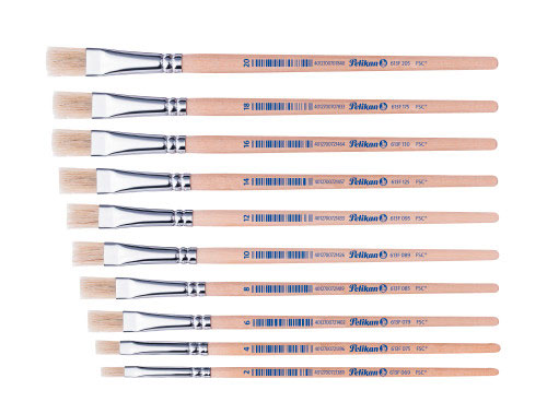 Pelikan - 3 Bristle Brushes S613f Size 8/10/12 Natural Wood Blister