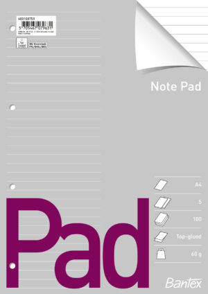 Bantex - standardblokk, A4, linjert, hullet, toplimt