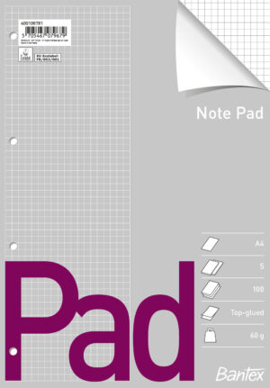 Bantex - standardblokk, A4, rutet, hullet, toplimt