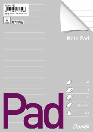 Bantex - Standardblokk, A5, Linjert, Uhullet